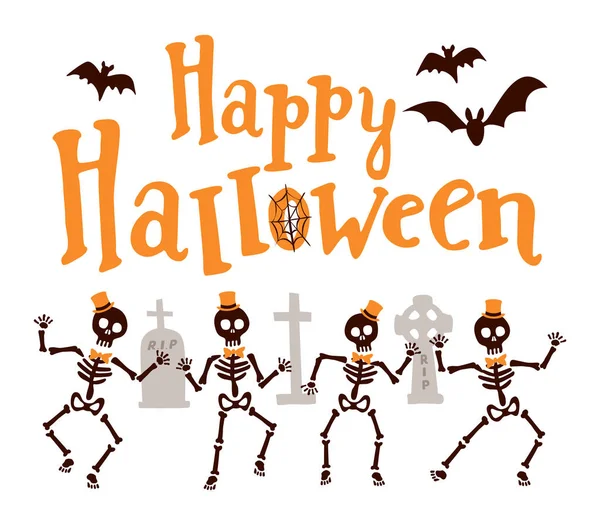 Boldog Halloween Kártya Sablon Táncos Csontvázak — Stock Vector