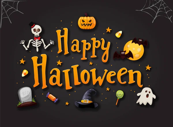 Boldog Halloween Kártya Sablon Ünnepi Ikonok — Stock Vector