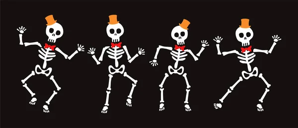 Joyeux Modèle Carte Halloween Avec Squelettes Dansants — Image vectorielle