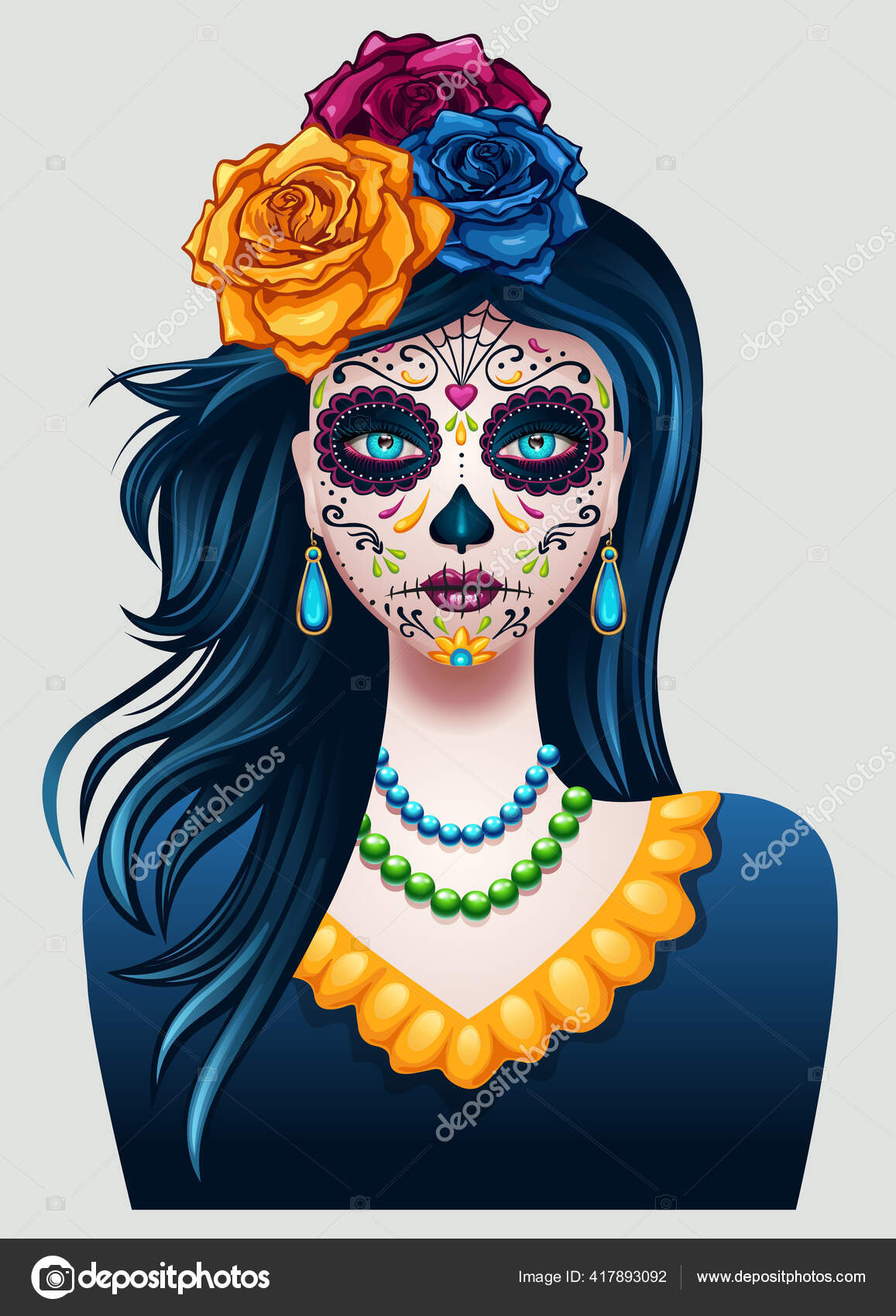 Dia De Los Muertos Face Painting Cheerful · Creative Fabrica