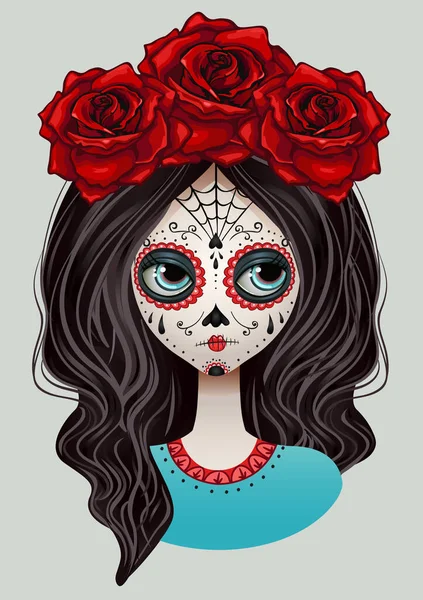 Dia Los Muertos女孩面对绘画 墨西哥冬青日 矢量图解设计 — 图库矢量图片