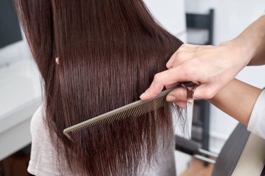 Portre Kuaför saç modeli genç kadın güzellik salonunda yapar.