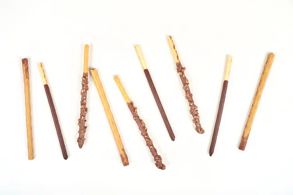 Conjunto de barra de galletas de chocolate aislado sobre fondo blanco . — Foto de Stock