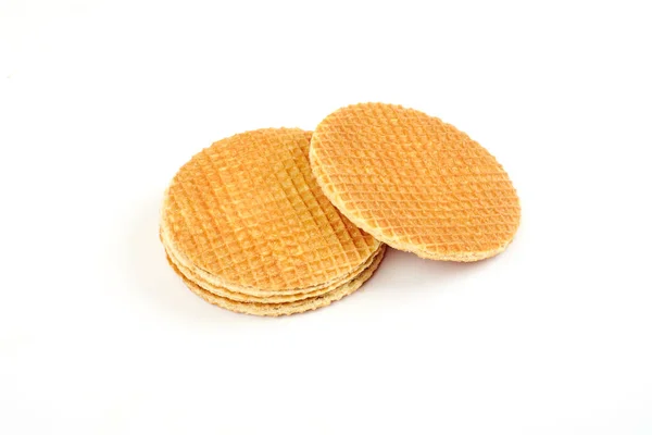 흰색 배경에 고립 된 stroopwafel 라는 네덜란드 와플. — 스톡 사진