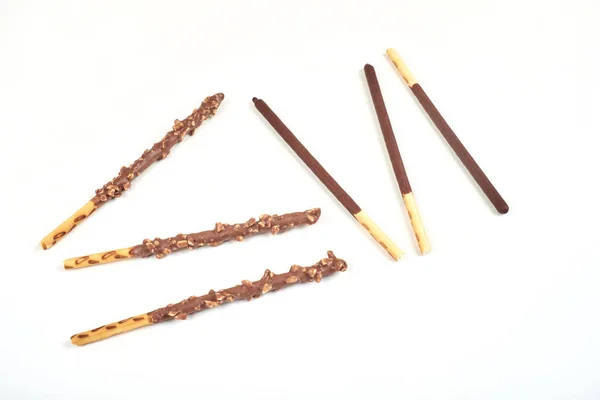 Set dari chocolate biscuit stick on white background . — Stok Foto