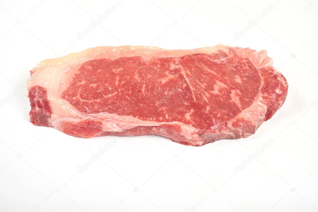 raw beef sirloin steak isolated on white background