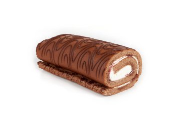 Beyaz arka plan üzerinde izole kek Çikolata bisküvi rulo.