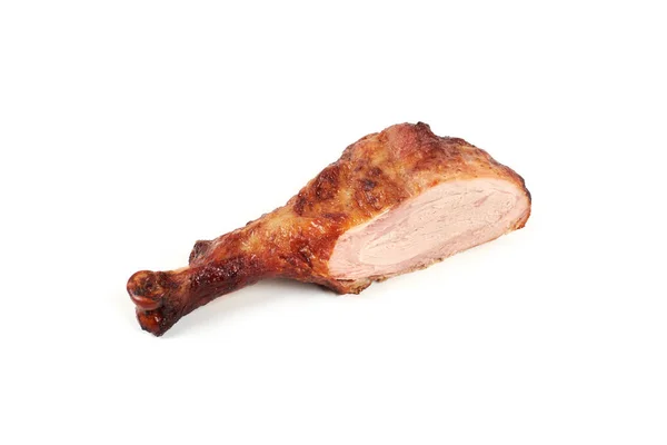 Roast and cuted turkey leg isolated on white background. — Stock Photo, Image