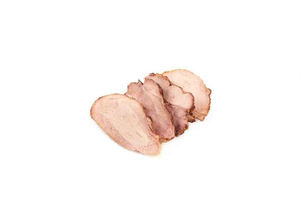 Scheiben von gegrilltem Hühnerfleisch, isoliert auf weißem Hintergrund. — Stockfoto