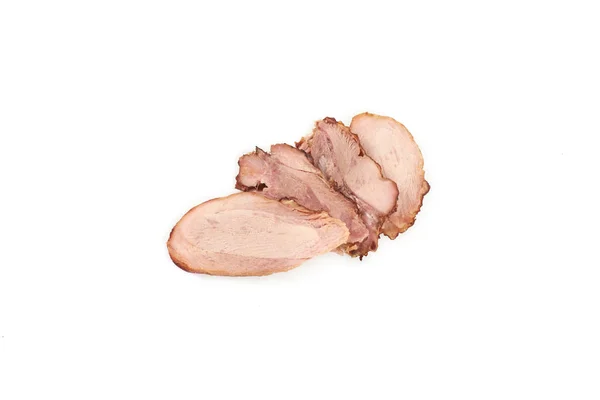 Fatias de carne de peru assada, isoladas sobre fundo branco . — Fotografia de Stock
