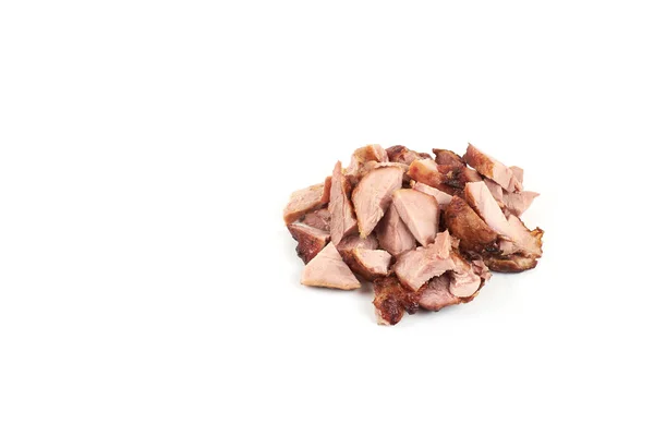 Stukjes geroosterde kalkoenvlees, geïsoleerd op witte achtergrond. — Stockfoto