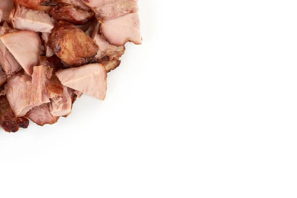 Stücke von gebratenem Putenfleisch, isoliert auf weißem Hintergrund. — Stockfoto
