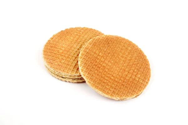 Round ruddy waffle isolated on white background. — Stock Photo, Image