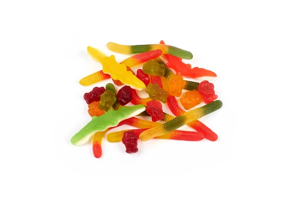 Beyaz arka plan üzerinde izole farklı renkli jelly şeker — Stok fotoğraf