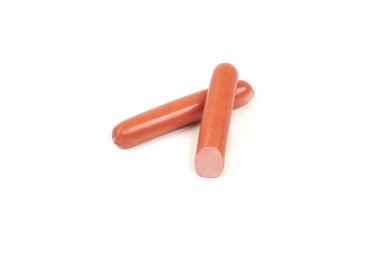 Dilimler, beyaz arka plan üzerinde izole ve taze sosis haşlama