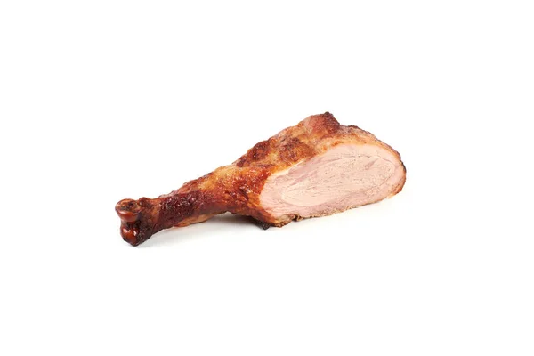 Roast and cuted turkey leg isolated on white background. — Stock Photo, Image