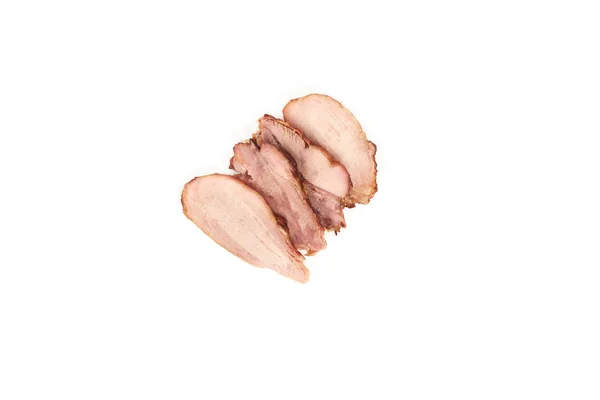 Φέτες από ψητό κοτόπουλο κρέας, απομονώνονται σε λευκό φόντο. — Φωτογραφία Αρχείου