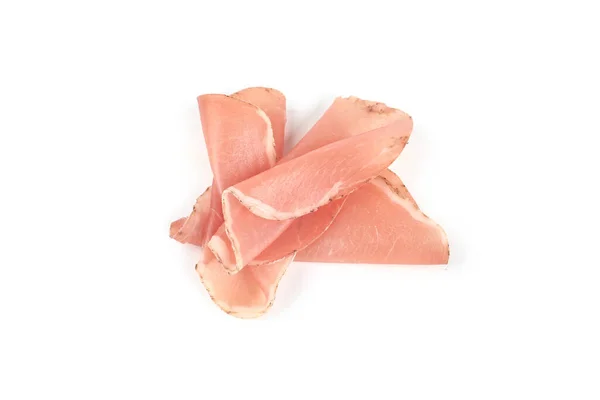 Prosciutto italiano o jamón. Aislado sobre fondo blanco. Jamón crudo . — Foto de Stock