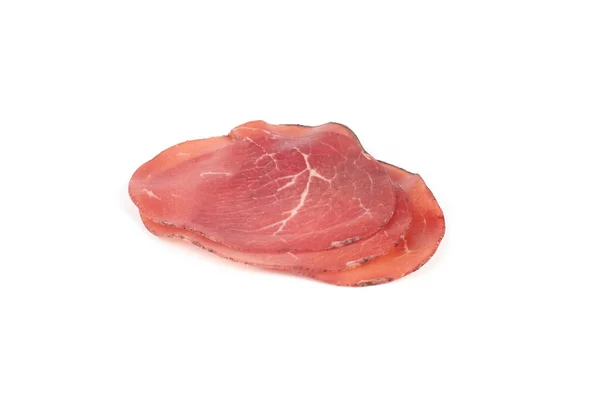 Prosciutto italiano o jamón. Aislado sobre fondo blanco. Jamón crudo . — Foto de Stock