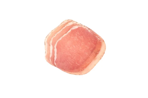 Italiensk prosciutto eller jamon. Isolerad på vit bakgrund. Obearbetad skinka. Stockbild