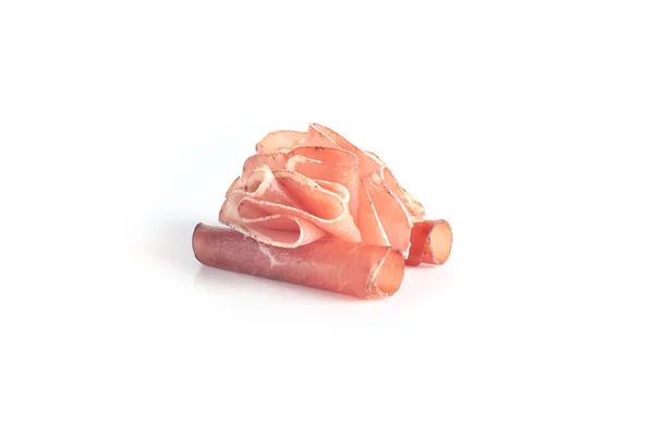Prosciutto italiano ou jamon. Isolado sobre fundo branco — Fotografia de Stock
