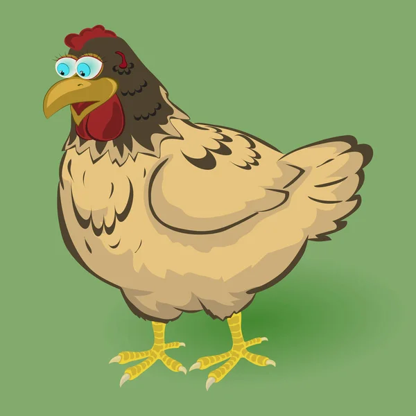 Illustratie van een prachtige kip met een verbaasd kijken. Verfijnde kip in bruin tinten. — Stockvector