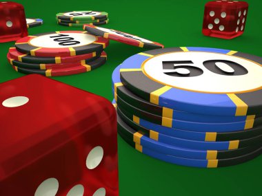 Zar ve casino chips bileşimi.