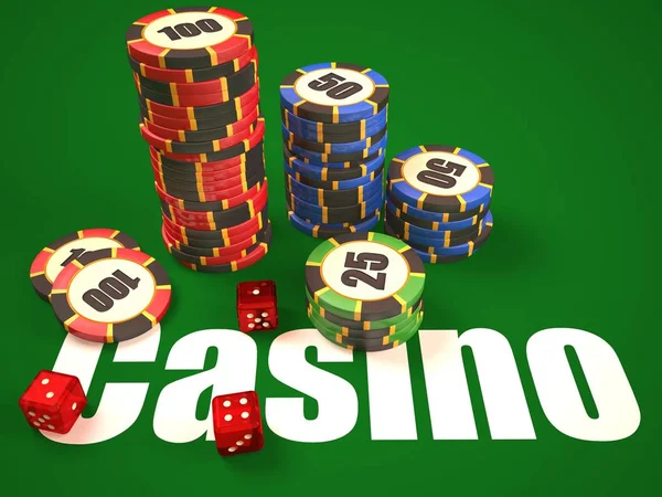Samenstelling van de dobbelstenen en casino chips. — Stockfoto