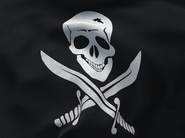 Jolly Roger flaga ilustracja. Tkanina tekstura Bandera piratów — Zdjęcie stockowe