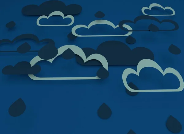 Papír vágott design-felhők. Kék ég, felhők, eső. — Stock Fotó