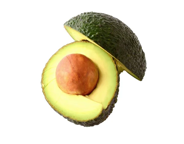 Vers Avocado Gesneden Een Gehalveerd Geïsoleerd Witte Achtergrond — Stockfoto