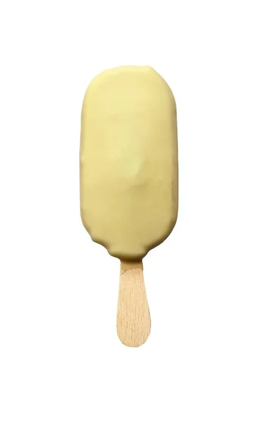 白い背景に隔離されたホワイトチョコレートコーティングを施したアイスクリームバー — ストック写真