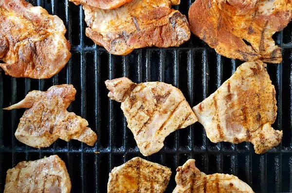 Top View Pork Chicken Marinated Slices Grill Bbq Grilling — Stock Photo, Image