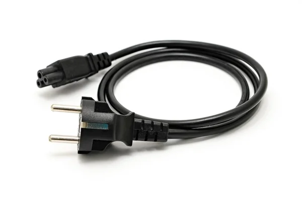 Euro Power Plug Socket Black Power Cable White Background — Stock Photo, Image