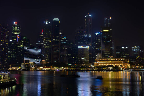 Singapore - 26 November, 2018: Night view of skyscrapers and business center