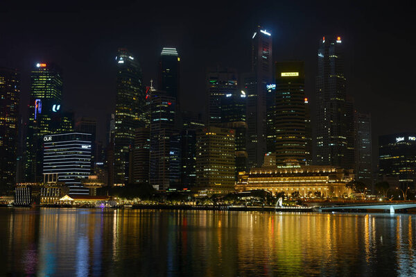 Singapore - 26 November, 2018: Night view of skyscrapers and business center