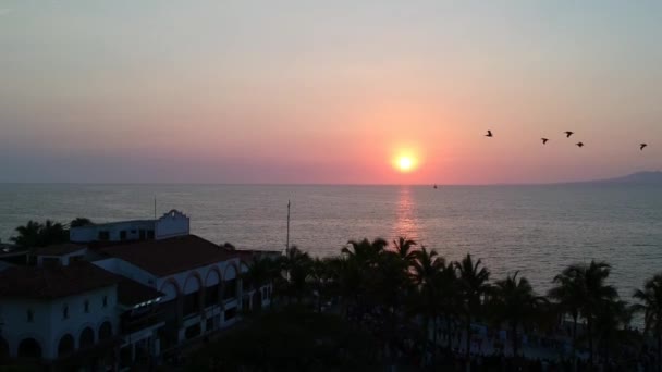 Vuela al atardecer del océano — Vídeo de stock