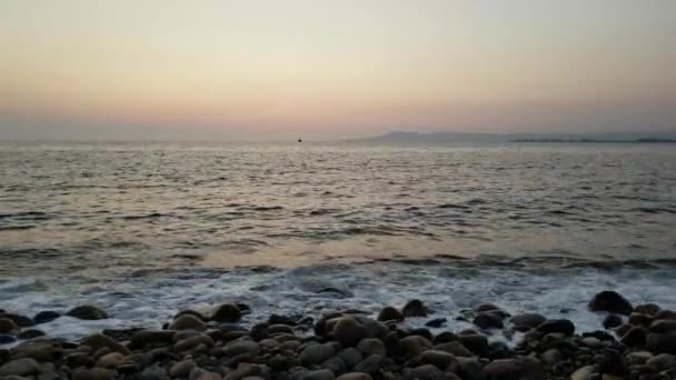 Ocean sunset with ship on horisont — Stock Video