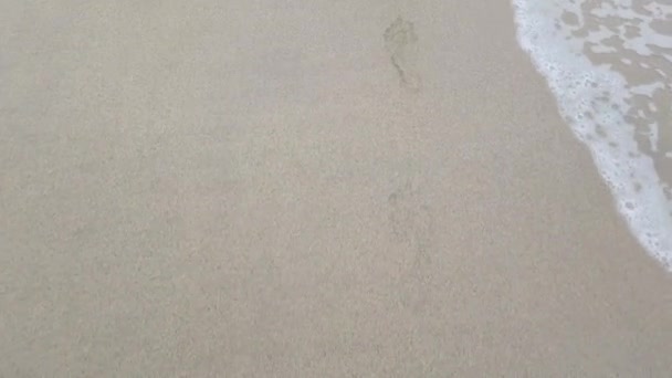 Fotspår av en flicka i sanden — Stockvideo
