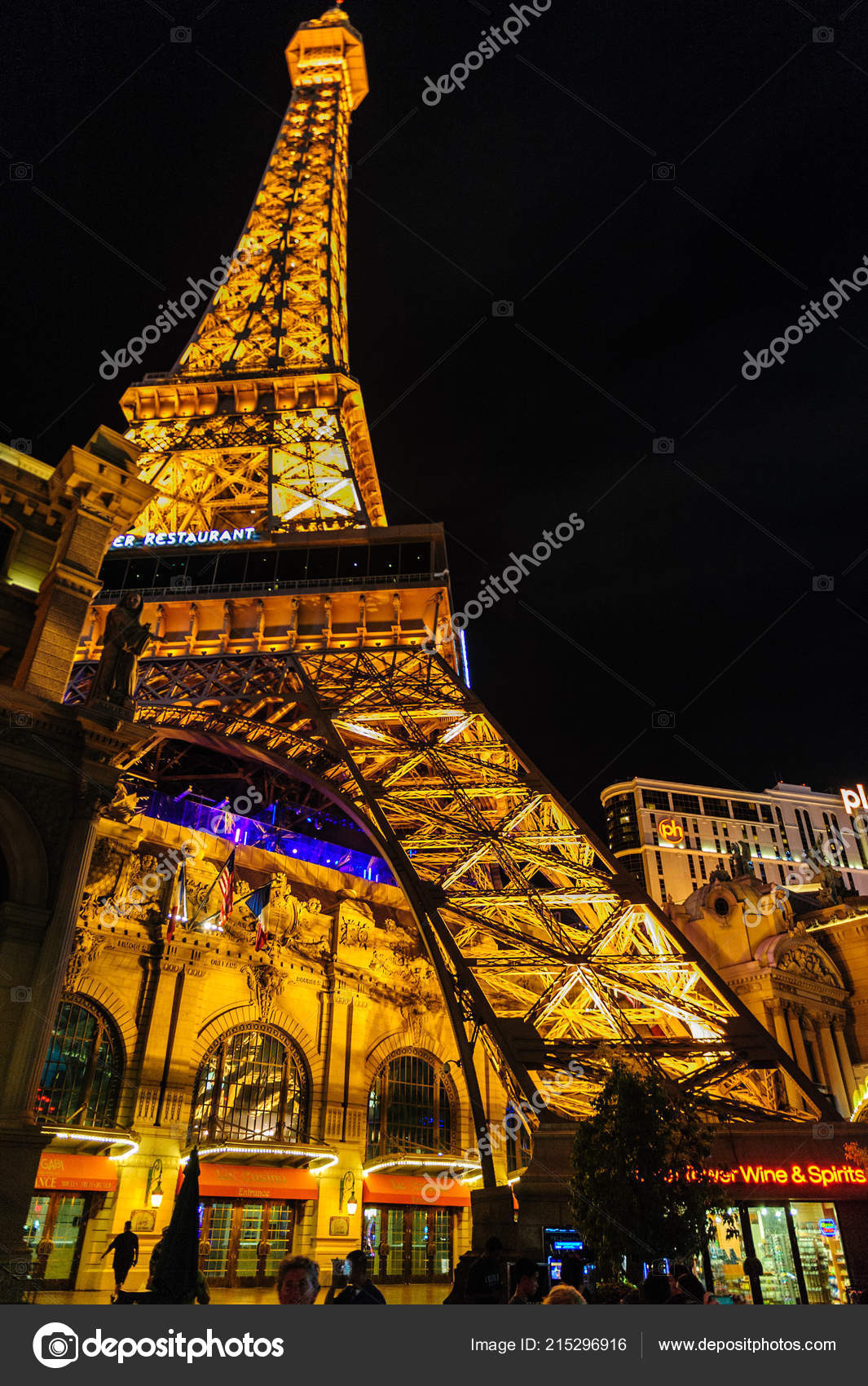 Eiffel Tower in Night Las Vegas Editorial Stock Image - Image of