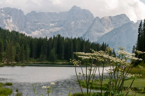 Lago Misurina nas Dolomitas italianas — Fotografia de Stock