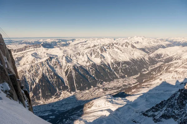 Vista Sobre Alpes Franceses Partir Cabo Aiguille Midi Uma Tarde — Fotografia de Stock