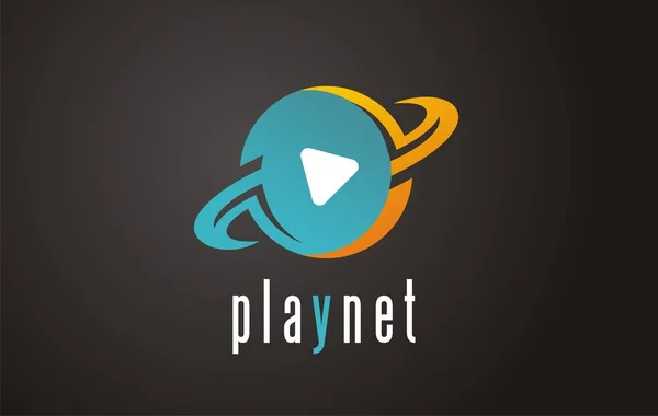 A digital technology sign. Global sharing over the network.  A planetary video available. Logo for play or replay. Digital data transfer symbol.