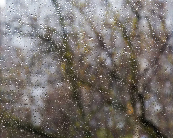 雨の中ぬれたガラス越しの通りの眺め — ストック写真