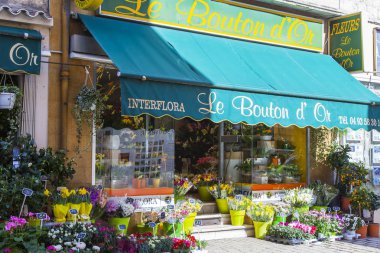 Vence, Fransa, üzerinde 8 Mart 2018. Sokak gösterisi-pencere güzel çiçek Shop