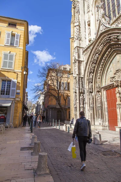 Aix Provence France March 2018 People Street Typical Small Towns — Stock Photo, Image