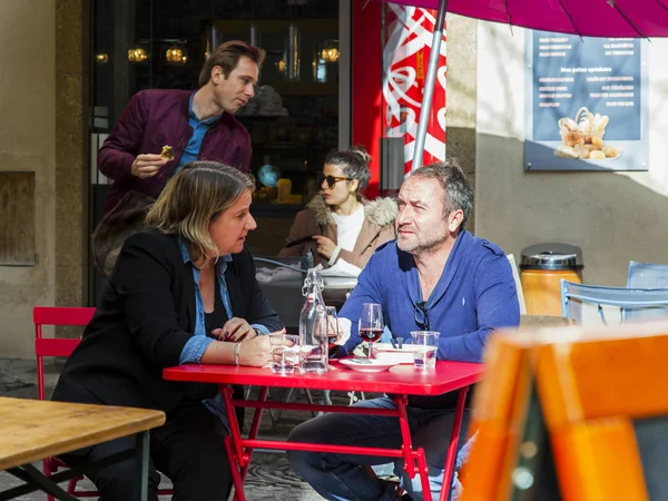 Aix Provence France Março 2018 Pessoas Têm Resto Comem Café — Fotografia de Stock