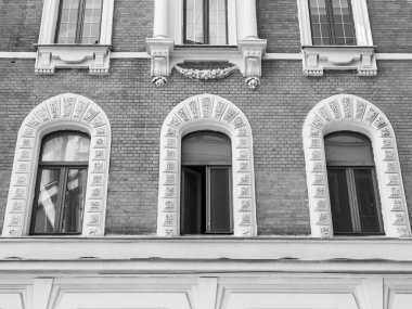 Moskova, Rusya, 4 Haziran 2018. Bina cephe tarihi çevresinde modernist tarzı tipik bir evi mimari bir parçası