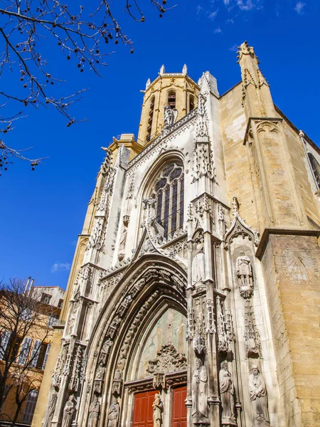 Aix Provence France Março 2018 Sol Ilumina Catedral Cidade Velha — Fotografia de Stock