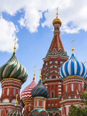 Moskova, Rusya, üzerinde 25 Haziran 2018. Aziz Basil Katedrali, Kızıl Meydan üzerinde kubbeleri